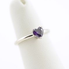 "Minimalist Sterling Silver Ring, Deep Purple Amethyst Color Gemstone, Heart Shaped. Dainty, Stack. Gift for Mom, Girlfriend, Sister, Friend, You! SOLID STERLING SILVER. February Birthstone. The unique jewelry you can find, a perfect gift for you and your loved one. Tell \"you are my heart!\" It's dainty but sturdy and can be worn every day. A special piece you'll truly treasure! High polished finish. The price is for ONE ring. This dainty, elegant, but sturdy ring comes in a gift box and SHIPS Heart Shaped Sterling Silver Amethyst Ring Gift, Heart-shaped Sterling Silver Amethyst Ring Gift, Sterling Silver Heart Shaped Amethyst Ring For Gift, Sterling Silver Heart Cut Amethyst Ring Gift, Heart Cut Amethyst Ring In Sterling Silver, Valentine's Day Heart Cut Amethyst Ring In Sterling Silver, Sterling Silver Heart-shaped Amethyst Ring, Heart Shaped Amethyst Ring In Sterling Silver, Heart-shaped Amethyst Ring Gift