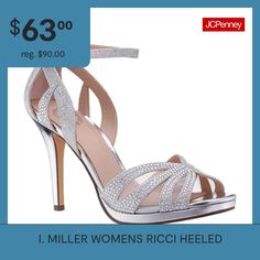 These I. Miller Ricci women's heeled sandals are a glam sparkling style to complete your next special event look. Made from a glittery fabric embellished with rhinestones, this open-toe strappy pair has a 3.75-inch stiletto heel and an ankle strap closure. Wear them with a gown or cocktail dress. Closure Type: BuckleShoe Heel Height: 3 3/4 InchesUpper/Outer Base Material: 100% SyntheticShoe Lining Material: SyntheticSole Material Content: 100% Composition LeatherToe Type: Open Toe, Pointed ToeS… Glitter Accented Sandals For Prom, Glitter Accents Sandals For Prom, Glamorous High Heel Sandals With Glitter Accents, Glamorous High Heel Sandals With Glitter, Elegant Sandals With Sequins For Night Out, Glamorous Summer Heels With Glitter Accents, Elegant Sequined Sandals For Night Out, Glamorous Glitter Heels For Summer, Holiday Sequin Heels