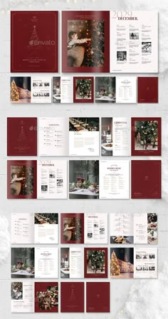 a christmas brochure is shown with red and white pages