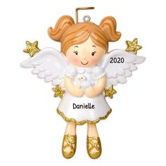 an angel ornament with the name danielle on it