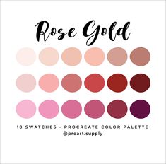 ♥ ROSE GOLD PROCREATE COLOR PALETTE + HEX CODES ---------------------------------------------------------- Procreate color palettes make it easy to create beautifully cohesive projects on the Procreate App. Colors included in this Procreate color palette include: Pink, Red, Purple ♥ GET ALL 151 COLOR PALETTES FOR ONLY $35: https://www.etsy.com/listing/870519298/procreate-color-palette-ultimate-bundle ♥ MORE INDIVIDUAL PROCREATE COLOR PALETTES: https://www.etsy.com/shop/proartsupply?section_id=28 Gold Procreate, Rose Gold Color Palette, Color Palette Hex Codes, Gold Hex, Procreate Color Palette, Purple Red Color, Gold Color Palettes, Gold Palette, Brown Color Palette