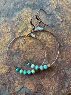 Genuine faceted turquoise beads dangle on a copper hoop. Earwires are copper too! The  earrings are lightweight and the earwire is good quality. Perfect for fall! Love these! Fall Love, Genuine Turquoise, Beaded Dangles, Turquoise Beads, Favorite Jewelry, Jewelry Earrings Dangle, Etsy Earrings, Dangle Drop Earrings, Parfait