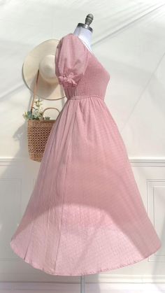 See our Cottage Romance Spring Collection Feminine Pink Smocked Dress, Casual Pink Dress With Ruched Bodice, Feminine Smocked Dress With Ruched Bodice, Spring Feminine Smocked Dress With Ruched Bodice, Pink Ruched Smocked Cotton Dress, Feminine Pink Smocked Dress For Garden Party, French Feminine Style, Cottage Core Dresses, Feminine Dresses