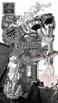 an artistic collage with black and white images, including the word hoggath