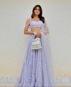 Pastel Purple Lengha, Sweet 16 Lenghas, Leghna Indian, Light Purple Lengha, Aesthetic Lehenga Designs, Prom Lengha, Lengha Choli Modern Wedding, Leghana Design, Light Lengha