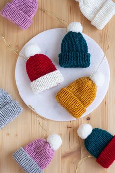 knitted hats on a plate with string