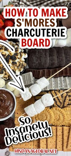 the cover of how to make s'mores charcuterie board is shown