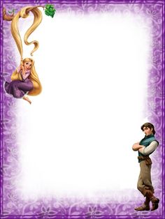 the frame is decorated with tangled hair and a cartoon rappoise character in front of it