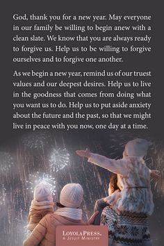 two children looking at fireworks in the sky with a poem written on it that reads, god