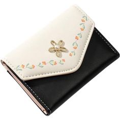 Cute Wallet - The Wallet Is Made Of Soft Pu Leather, Smooth And Comfortable Touch Feeling. Designed With Cute Flower Pattern And Flower Shaped Metal Pearl Decoration, So Lovely. Small Purse - Size: 4.2 X 3.1 X 0.8inch / 10.8 X 8.0 X 2cm, Lightweight Compact Wallet, Easy To Carry. Can Be Conveniently Put Into Your Pockets, Shoulder Bag, Backpack And Handbag. Internal Structure - 4 Card Slots + 1 Cash Slot + 1 Id Or Photo Window. Each Card Slot Can Be Put In 1or 2 Cards. This Women's Trifold Walle Black Bifold Clutch With Card Slots, Black Clutch With Interior Card Slots As Gift, Black Clutch As A Gift, Compact Black Trifold Wallet, Compact Black Card Holder Gift, Compact Black Card Holder As Gift, Cute Black Wallet Perfect For Gift, Cute Black Wallets For Gift, Trendy Black Bifold Card Holder