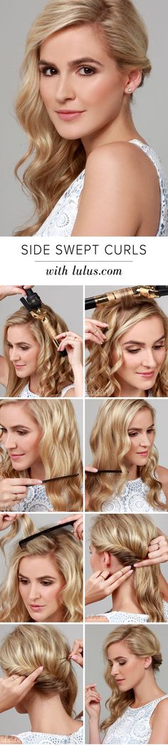 LuLu*s How-To: Side Swept Curls Hair Tutorial at LuLus.com! Side Curls, Side Swept Curls, Hair Curling Tutorial, Diy Wedding Hair, Haircuts Ideas, Side Swept, Hair Tutorials For Medium Hair