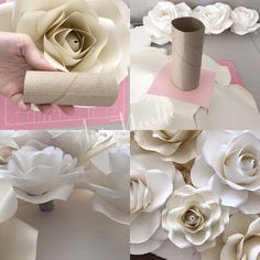 the paper flowers are being made on the table