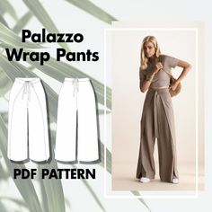 an image of a woman wearing pants with the text palazo wrap pants