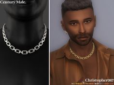 an image of a man wearing a necklace with chains on it and the caption reads,