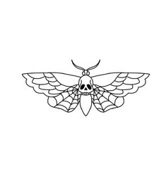 a black and white drawing of a moth