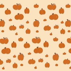 an orange pumpkin pattern is shown on a beige background with small brown and white pumpkins