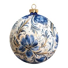 a blue and white ornament with flowers on it