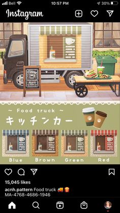 Acnh Cafe Stall, Acnh Coffee Truck Design, Acnh Building Design Code, Acnh Coffee Shop Design Code, Acnh Food Truck Ideas, Acnh Cafe Codes, Animal Crossing Coffee Truck, Acnh Food Stall Design, Animal Crossing Coffee Stall