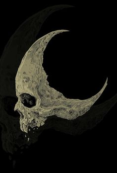 a black and white photo of a skull with a crescent