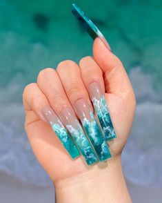 Boracay Island – Emerald, Turquoise, Clear, and White Waves Nail Emerald Blue Nails, Water Nails Design, Nail Shape And Length, World In Your Hands, Mom Nails, Nail Inspired, Wave Nails, Birthday Nail, Boracay Island