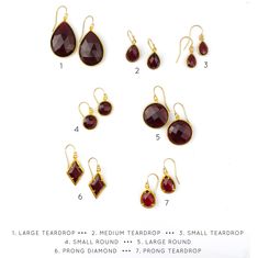 We're celebrating the month of January with beautiful Garnet Quartz earrings! You can choose your favorite gemstone shape and size to fit your style. These earrings would make a great gift for birthdays or holidays, or if you just need a bit of vibrant dark red in your jewelry fashion.The gemstones are listed in the following order:1. Large Teardrop - 18 x 25mm2. Medium Teardrop - 9 x 13mm3. Small Teardrop - 6 x 9mm4. Small Round - 10mm5. Large Round - 18mm6. Diamond Prong - 8 x 13mm7. Prong Tea Garnet Teardrop Earrings, Garnet Earrings, January Birthstone, Birthstone Earring, Station Necklace, Quartz Earrings, Matching Necklaces, Teardrop Earrings, Jewelry Branding