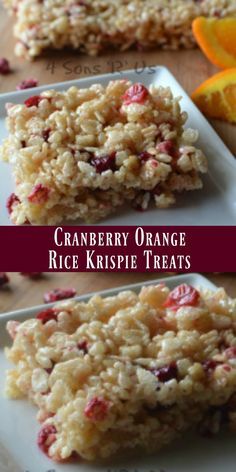 cranberry orange rice krispie treats on a plate