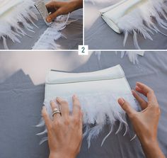 how to make a feather clutch purse step by step with pictures on the front and side