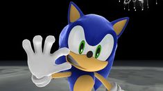 sonic the hedge is waving at someone in front of him and holding his hand up