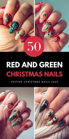 Discover 50+ red and green Christmas nail designs with acrylic and short styles, almond shapes, and square designs. Perfect for simple, easy, and cute ideas with black, white, and dark accents. Save this pin to your nail board and visit the article for more holiday nail inspiration!