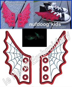 a pair of shoes with spider webs on the side and one shoe in the middle