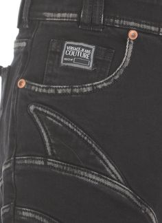 100% Cotton Designer Denim Bottoms With Pockets, Chic Bottoms With Five Pockets For Streetwear, Luxury Denim Straight Leg Bottoms, Luxury Straight Leg Denim Bottoms, Designer Straight Leg Pants With Pockets, Luxury Straight Leg Jeans For Spring, Designer Streetwear Bottoms With Five Pockets, Designer Straight Leg Jeans For Streetwear, Designer Straight Leg Bottoms For Spring