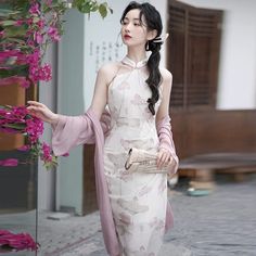 New Chinese style ( 新中式 ), floral pattern pink Qipao set#qipaodress #chinesedress#cheongsamdress#modernqipao#moderncheongsam Elegant Floral Print Cheongsam For Spring, Elegant Floral Print Spring Cheongsam, Elegant Spring Floral Print Cheongsam, Elegant Spring Floral Cheongsam, Summer Cheongsam With Floral Print And Stand Collar, Summer Floral Cheongsam With Stand Collar, Spring Fitted Sets With Stand Collar, Fitted Spring Sets With Stand Collar, Spring Floral Print Cheongsam