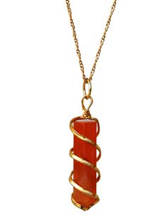 You are purchasing ONE handmade natural Carnelian crystal necklace pendant. These beautiful pendants are carefully cut, polished with care and have been personally chosen and selected under superior QC. We always prioritize the quality ahead and so as we use 100% genuine material in our Gemstones. What is Included? 1x Carnelian Golden / Silver Spiral Point Necklace 1x Golden / Silver Chain for Women 1x Premium Adjustable Boho Cord for Men 1x Velvet Carry Pouch 💎 You will receive ONE or MANY sim Red Crystal Necklace For Men, Carnelian Crystal Necklace, Orange Crystal Necklace, Luxury Orange Spiritual Necklaces, Hand Wrapped Carnelian Pendant Necklace, Hand Wrapped Carnelian Necklace For Gifts, Spiral Wire Wrapped Necklace For Gift, Carnelian Crystal Necklace Gemstone As Gift, Carnelian Jewelry