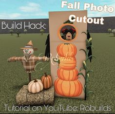 an animated image of a scare and pumpkins in front of a fall photo cutout