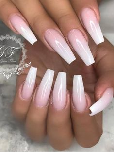 Pink Ombre Nails Glitter, Types Of Nails Shapes, Coffin Nail Art Designs, Decoration Nails, Coffin Nail Art, Kadeřnické Trendy, Pink Ombre Nails, Nude Nail Designs, Long Nail Designs