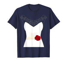 a women's t - shirt with a red rose on the chest and white dress