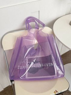 BirdinBag - Premium Purple Transparent Shoulder Tote - Spacious Beach Bag with Ample Storage Trendy Clear Shoulder Bag For Beach, Trendy Clear Shoulder Bag For The Beach, Trendy Beach Bag With Clear Strap, Trendy Beach Bags With Clear Strap, Large Capacity Clear Bags For Beach, Casual Clear Shopping Bag, Casual Clear Bag For Shopping, Casual Clear Bags For Shopping, Summer Large Capacity Clear Shoulder Bag