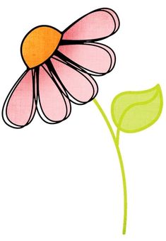 a drawing of a pink flower with green leaves