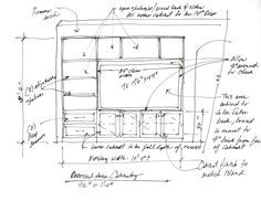 a drawing of a kitchen with all the details