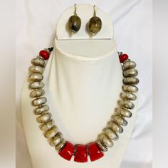 These Beautiful Himalayan Necklaces Having Unique Design Necklace Will Be A Perfect Touch To Your Outfit N Clothes. Metal Necklace With Large Beads For Gift, Metal Jewelry With Large Beads As Gift, Metal Jewelry With Large Beads For Gift, Red Round Jewelry With Silver Beads, Red Jewelry With Silver Beads, Red Round Silver Beaded Jewelry, Festive Round Large Beads Jewelry, Artisan Red Jewelry With Silver Beads, Tibetan Necklace