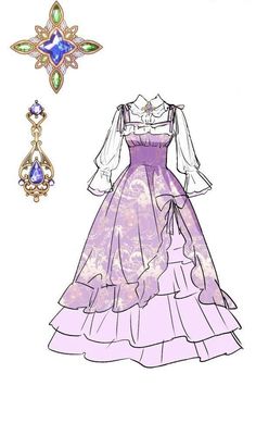 a drawing of a dress and broochet with jewels on it, including an earring