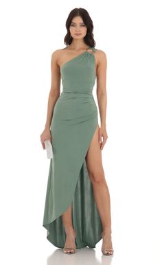 One Shoulder Dress in Green Summer Formal Dress, Formal Wedding Guest Attire, Ruffle Long Dress, Beach Bridesmaid Dresses, Elegant Summer Dresses, Green Formal Dresses, Formal Wedding Guests, Summer Formal Dresses, Beach Wedding Guest Dress