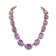 WELCOME TO ALISHBA SHOP Handmade Materials      :  14K YELLOW GOLD GEMSTONE  :  NATURAL AMETHYST  Stone Shape  -  OVAL  ( FACETED)  AAA QUALITY NATURAL AMETHYST NECKLACE About A Victorian amethyst riviere necklace, the nineteen graduated oval mixed-cut amethysts, measuring from 15x10mm to 22.2 x16.2mm, each cut down collet set to yellow gold mounts, set with gold snap clasp, circa approximately 37cm long, gross weight 52.82grams. ASTROLOGY BENEFITS OF WEARING PURPLE AMETHYST :- This purple stone Amethyst Jewellery, Riviere Necklace, Amethyst Stone Necklace, Victorian Jewellery, Jewelry Victorian, Wearing Purple, Victorian Necklace, Necklace Amethyst, Jewellery Shop