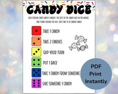 a printable candy dice game for kids