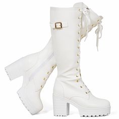 PRICES MAY VARY. MATERIAL: Platform Knee High Boots with high-quality upper vegan pu leather and antislip rubber sole, comfortable OCCASSION: Walk, shopping, nightclub, work, travel, party, cosplay, school, festival, Christmas gift, New Year's Day, spring, summer, autumn etc Size Tips: Please according to our size chart choose to fit your shoes size!!!!!!!!!!!!!!!!! Introducing our latest collection of Women's Platform Boots a fusion of timeless style and contemporary trends. Elevate your fashio Knee High Boots Women, Cute Outfits With Boots, Fairy Boots, Platform Knee Boots, White Thigh High Boots, Emo Boots, Knee High Sneakers, Rave Boots, White Platform Boots