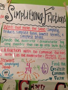 a white sign with writing on it that says simulating fractions and other things