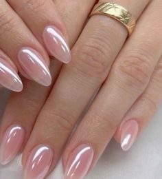 Blush Pink Nail Ideas, Nail Art Inspo 2024, Almond Nails Shiny, Pink Glaze Nails, Glazed Almond Nails, Pink Shiny Nails, Shiny Pink Nails, Almond Nails Winter, Glazed Nails