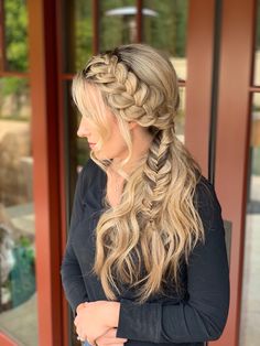 Prom Hair Ponytail With Braid, Fishtail Formal Hair, Fishtail Ponytail Wedding, Maid Of Honor Braid Hairstyles, Bridal Hair Fishtail Braid Half Up, Braided Homecoming Hair, Fishtail Braid For Wedding, Wedding Day Braids Hairstyles, Bridesmaid Fishtail Hairstyles