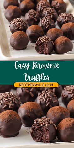 easy brownie truffles with chocolate frosting and sprinkles on top