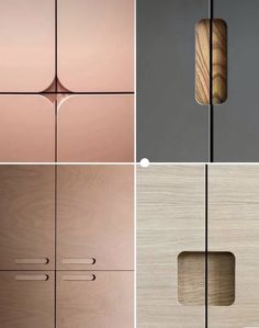 four different types of doors and handles in various shapes, sizes and colors are shown